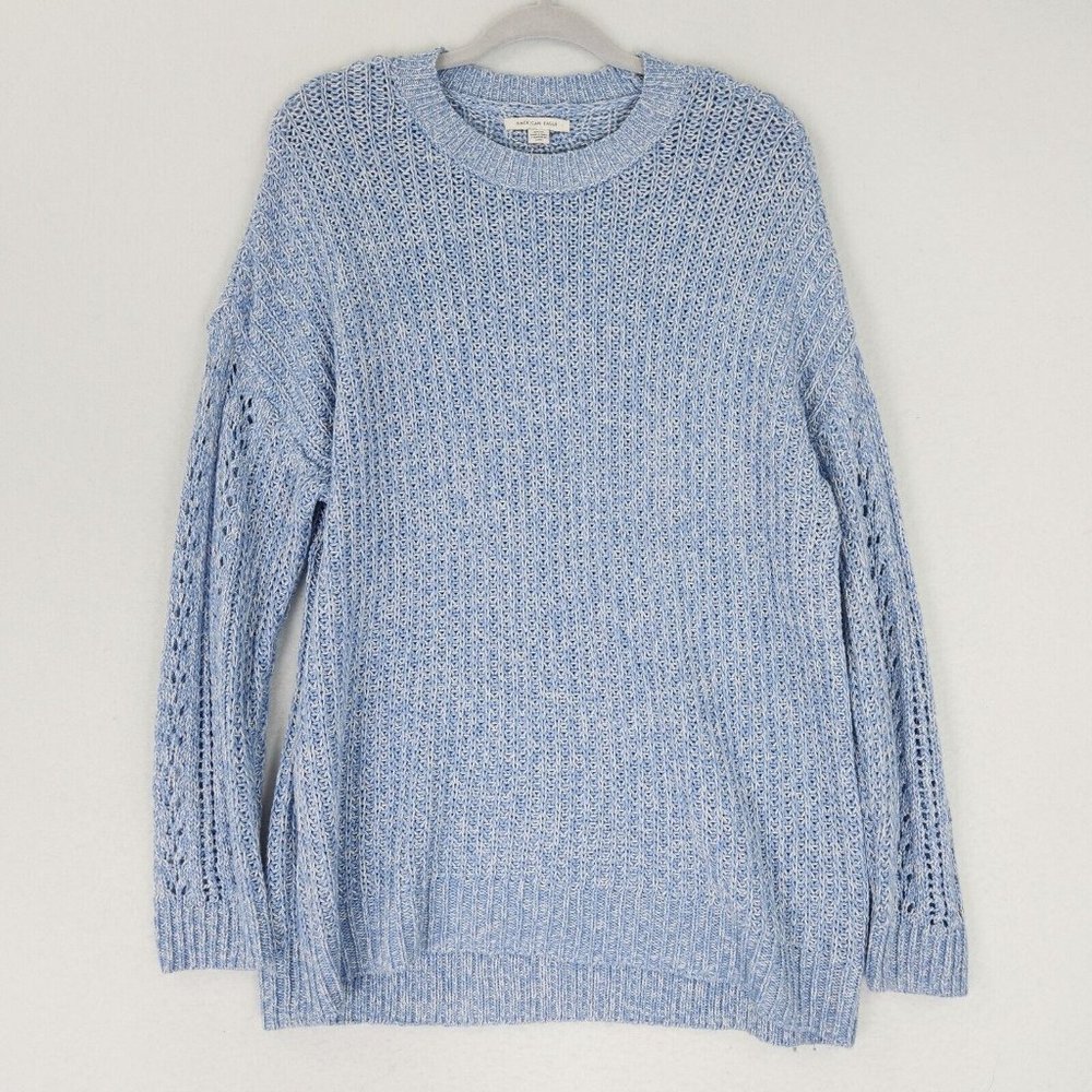 American Eagle Sweater Womens Small Blue White Marled Knit Lightweight Pullover